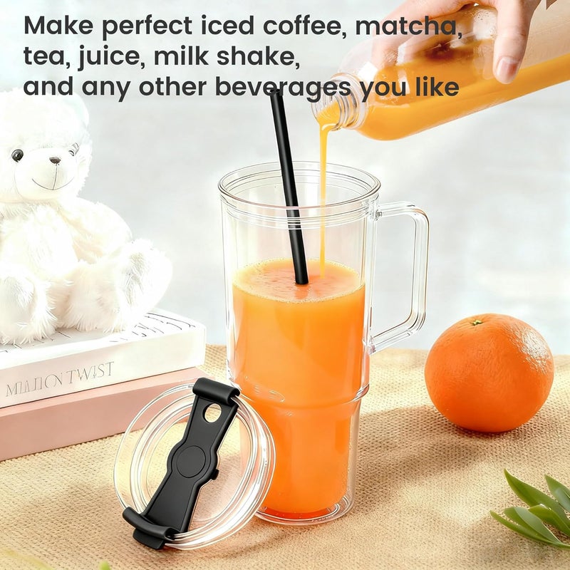 Icesip 40 oz Tumbler with Handle and Straw Double Wall Reusable Plastic Clear Tumbler with Black Lid Acrylic Iced Coffee Cups Water Travel Mug - Image 3