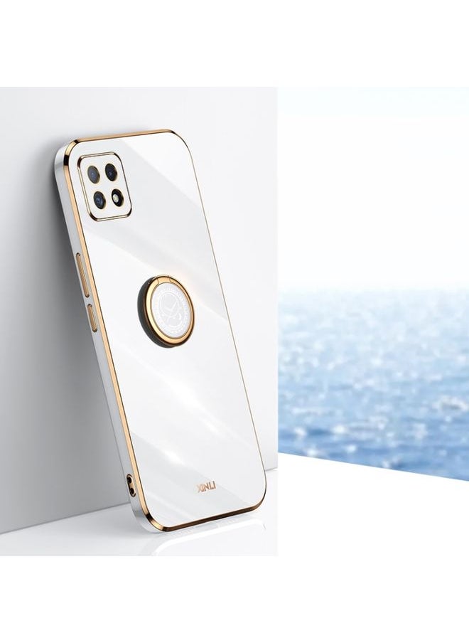 HuHa - Case Cover For OPPO A53 XINLI Straight 6D Plating Gold Edge TPU Shockproof Case with Ring Holder White - Image 1