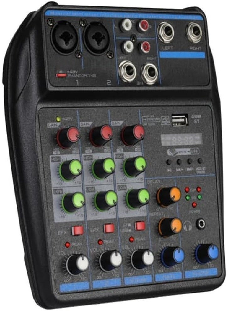 4-Channel Mixer, DJ Mixing Console with Bluetooth, 48V Phantom Power, Karaoke System USB Mixer Audio for Self-Media (Black) - Image 1