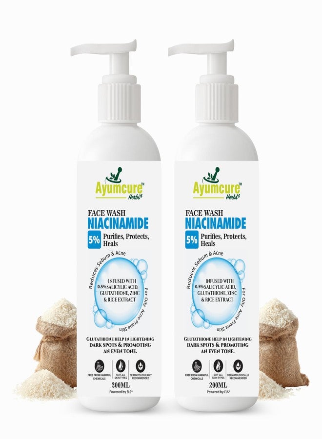 Ayumcure 5% Niacinamide Face Wash 200g | with 0.5% Salicylic Acid, Glutathione, Zinc & Rice Extract | Anti-Acne, Brightening Cleanser for Combination & Oily Skin | Unisex Daily Face Wash (Pack of 2) - Image 1