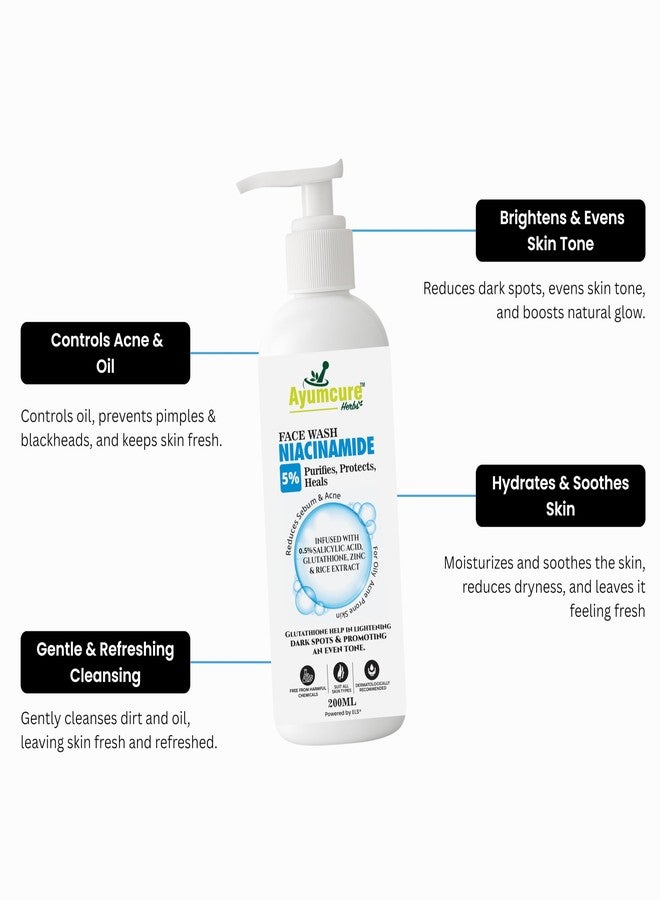 Ayumcure 5% Niacinamide Face Wash 200g | with 0.5% Salicylic Acid, Glutathione, Zinc & Rice Extract | Anti-Acne, Brightening Cleanser for Combination & Oily Skin | Unisex Daily Face Wash (Pack of 2) - Image 2