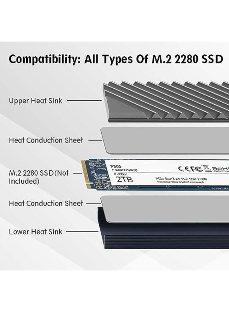 مبرد حراري M.2، مبرد SSD M.2 2280، مبردات حرارة NVME مزدوجة الجوانب من الألمنيوم لجهاز PS5 الكمبيوتر الشخصي - رمادي - Image 3