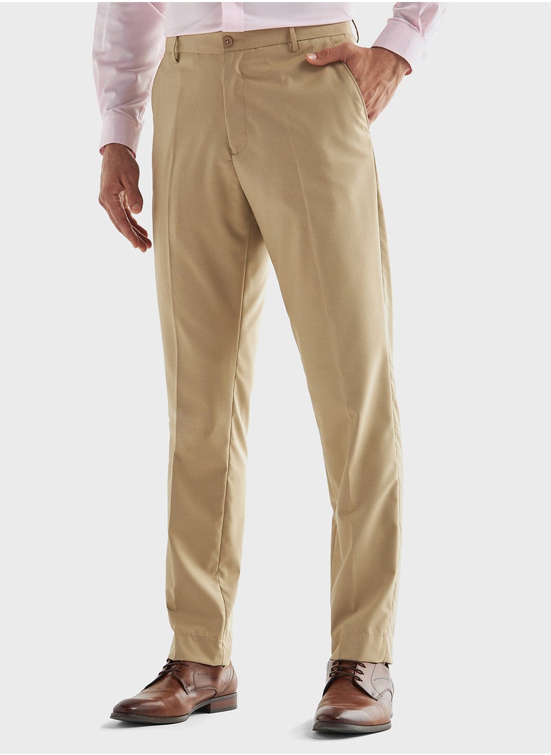 FAV Solid Trousers with Flexi Waistband and Pockets  - Image 1