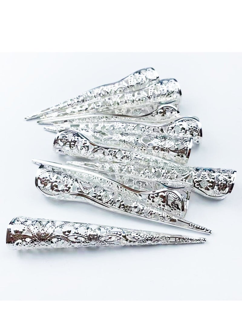 Generic Traditional Vintage Handmade Silver Hollowed False Nails Silver Wearable Nails Reusable-2  - Image 2