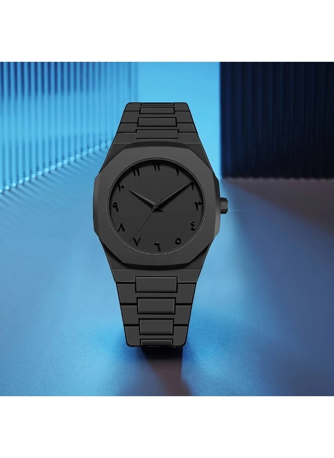 AURA Aura Men's Analog Watch with Arabic Numerals – Minimalist Classic Design, Matte Black Stainless Steel Band, Trendy Everyday Timepiece for Men | Fashionable Quartz Wrist Watch for Business, Casual & Formal Wear – Black Dial  - Image 3