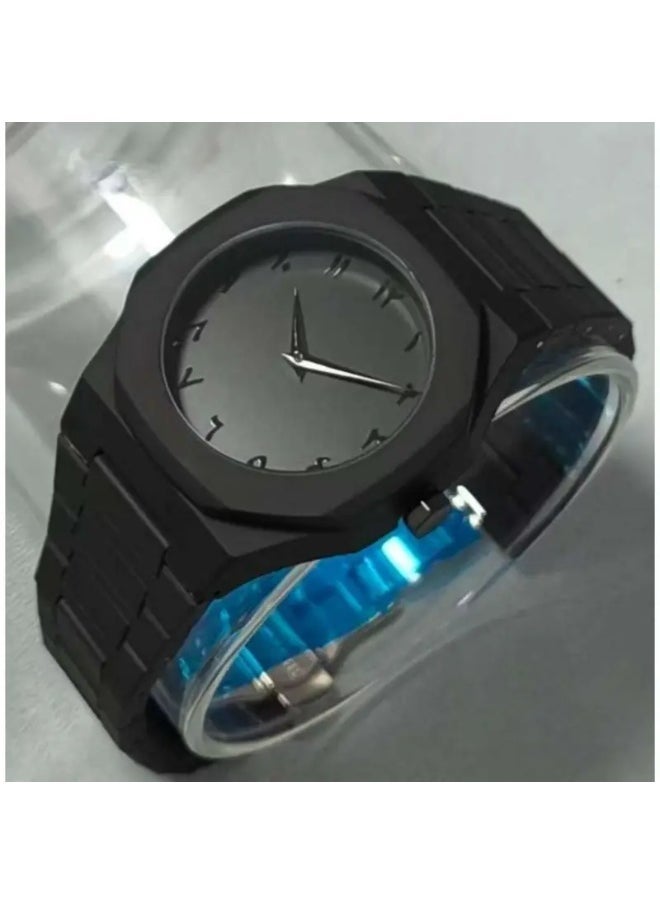 AURA Aura Men's Analog Watch with Arabic Numerals – Minimalist Classic Design, Matte Black Stainless Steel Band, Trendy Everyday Timepiece for Men | Fashionable Quartz Wrist Watch for Business, Casual & Formal Wear – Black Dial  - Image 4