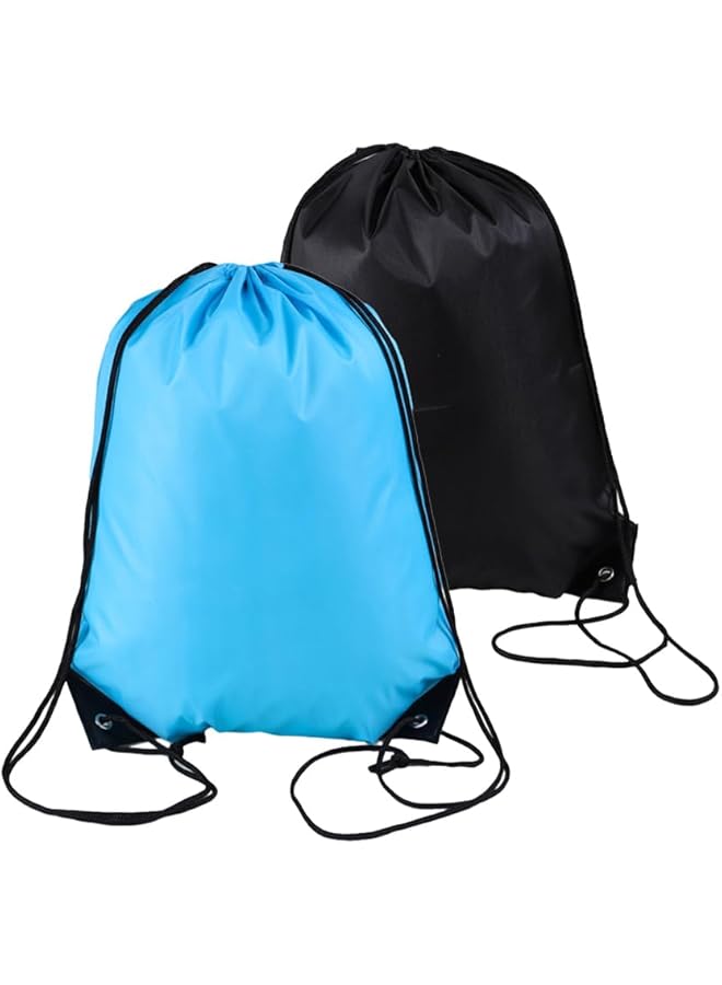 PROMASS 2Pcs Black、Blue Drawstring Bags For Sports, Gym, Travel | Pe Drawstring Gym Bag, Swim & Beach Backpacks | Convenient And Stylish Draw String Bags - Image 1
