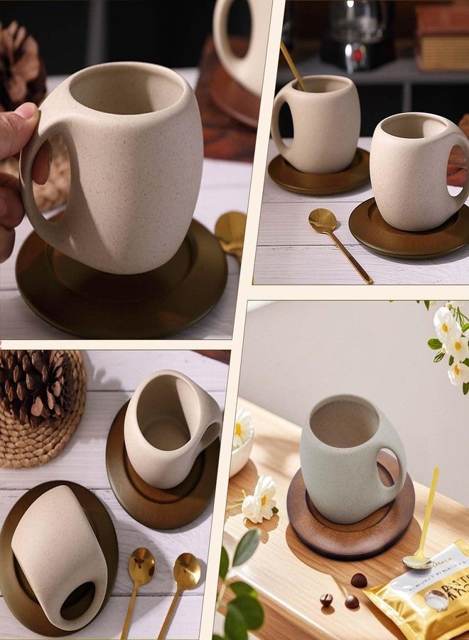 Oxmidud Ceramic Coffee Mug Set with Natural Wood Saucer & Spoon - 8.5 Oz Elegant Tea Cups for Latte, Hot Tea, Cappuccino, Milk - Microwave & Dishwasher Safe Cups for Men Women Birthday Christmas Gifts - Image 3