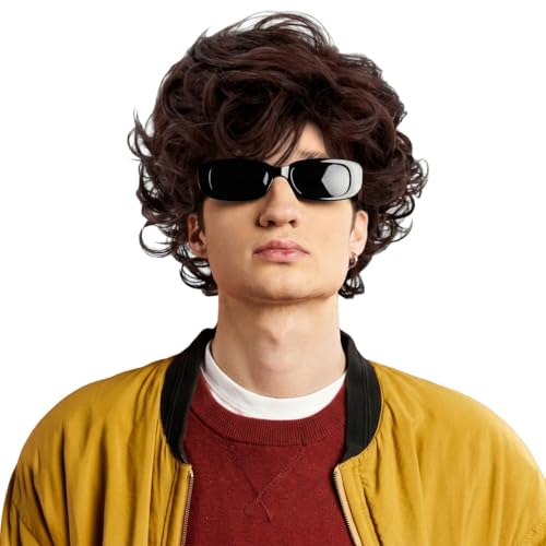 IEBIYO Mens Brown Wig Short Fluffy Wavy Brown Wig for Men Boys Natural Synthetic Male Halloween Costume Hair - Image 3