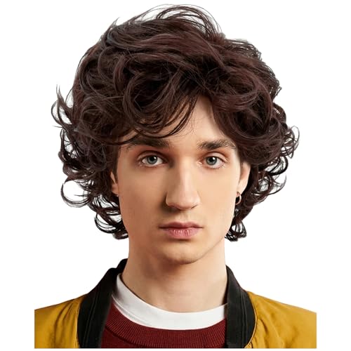 IEBIYO Mens Brown Wig Short Fluffy Wavy Brown Wig for Men Boys Natural Synthetic Male Halloween Costume Hair - Image 1