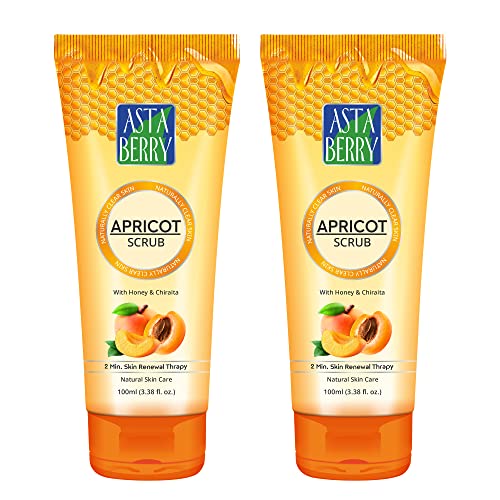 Astaberry Apricot Scrub With Honey & chiraita | Dermatologist Formulated | All Skin Types | 2 minute Skin renewal therapy | Naturally Soft & Glowing Skin | Remove Dead Epithelial Cells | 100 ml (Pack of 2) - Image 1