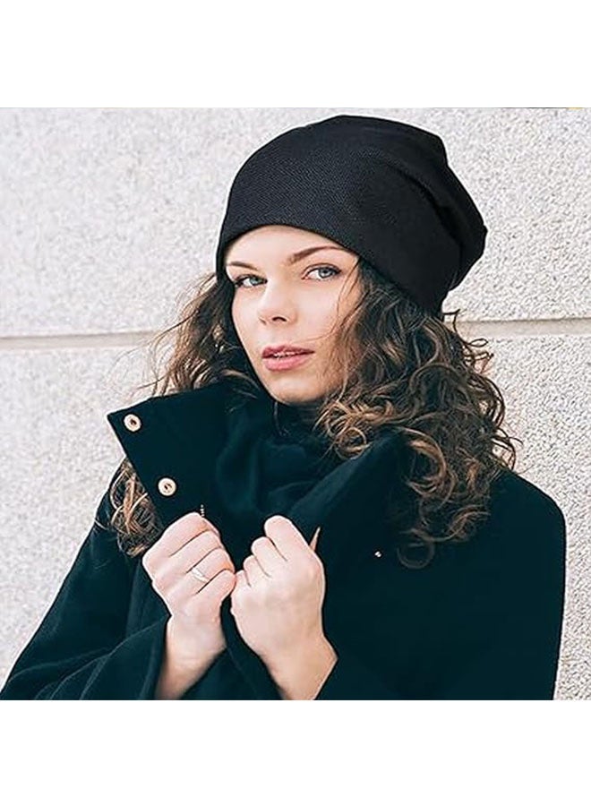 دافئ Slouchy الحياكة بلا حافة Beanie قبعة للرجال النساء، الشتاء طويلة ومكبرة الحجم قبعة، التنفس ومتد الجمجمة قبعة، ناعمة ودافئة يومية في الهواء الطلق قبعات مكفوفة، أسود - Image 5