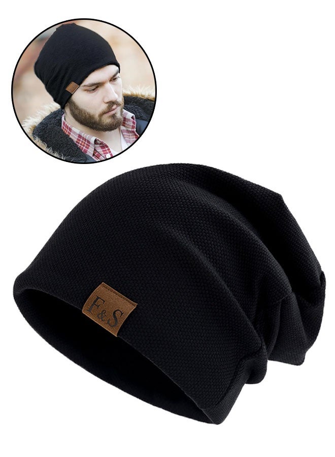 دافئ Slouchy الحياكة بلا حافة Beanie قبعة للرجال النساء، الشتاء طويلة ومكبرة الحجم قبعة، التنفس ومتد الجمجمة قبعة، ناعمة ودافئة يومية في الهواء الطلق قبعات مكفوفة، أسود - Image 1