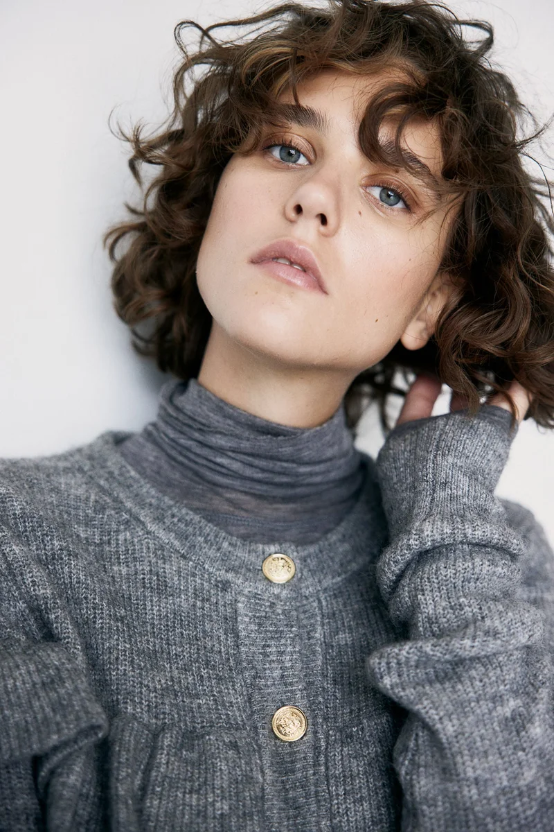 H&M Frill-Trimmed Rib-Knit Cardigan