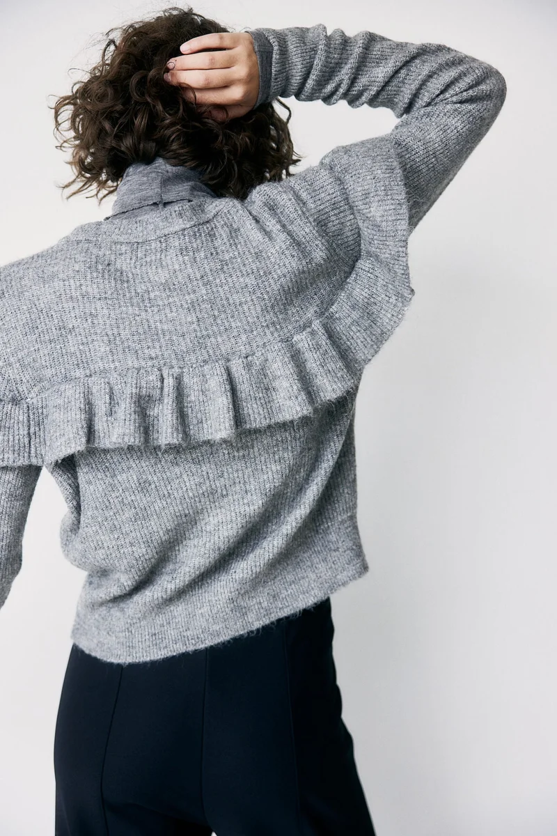 H&M Frill-Trimmed Rib-Knit Cardigan