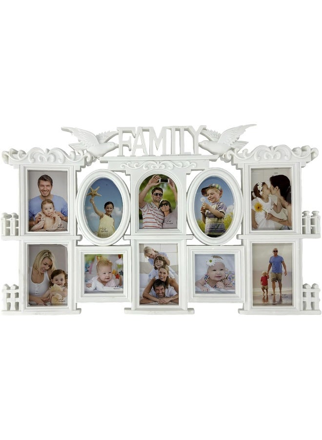 Decorhills DECORHILLS FRAMES & DECOR Plastic Family Design Multi Pictures Collage Photo with Wall Mount Display, White 