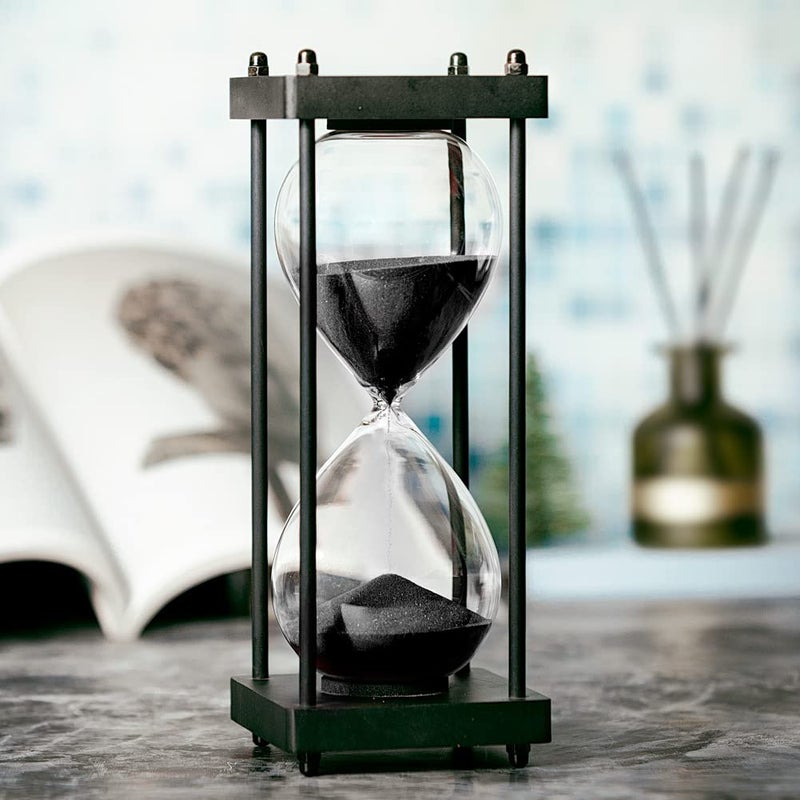 Hourglass Timer 60 Minute Black Wooden Frame Decorative Sand Timer Black Sand Large Size