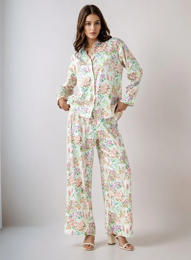 Splash FAV Coord Set with Shirt & Wide Leg Pants