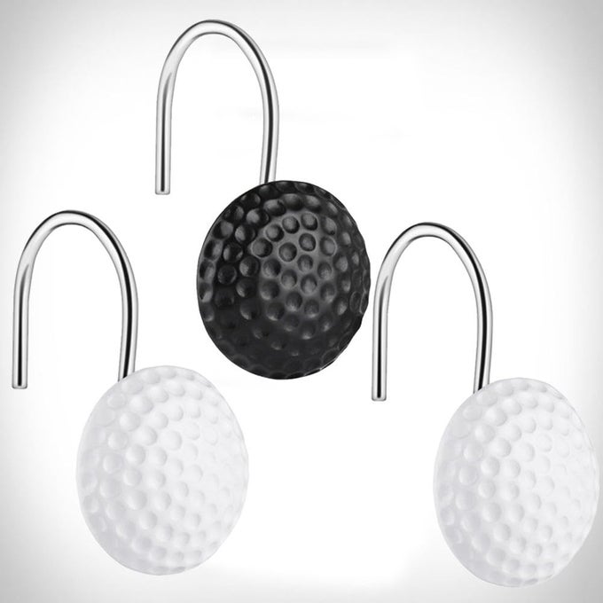 BLACK WHITE SHOWER CURTAIN HOOKS RINGS DECORATIVE RUST PROOF METAL ROUND SHOWER ROD HOOKS FOR CURTAIN BATHROOM 12 SETS