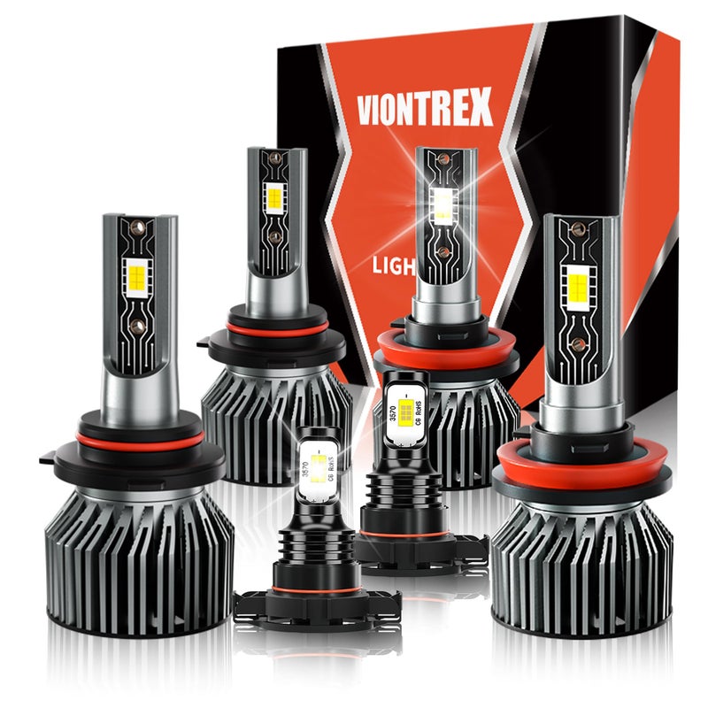 VIONTREX Driving Light Bulb Fit for Chevy Silverado 1500 2500HD 3500HD 2007 2008 2009-2015 2016 2017 2018 2019 High Low Beam Fog Light Bulbs Combo Pack Plug and Play,6500K White Car Lamp Kit,IP68 6-Pack - Image 1