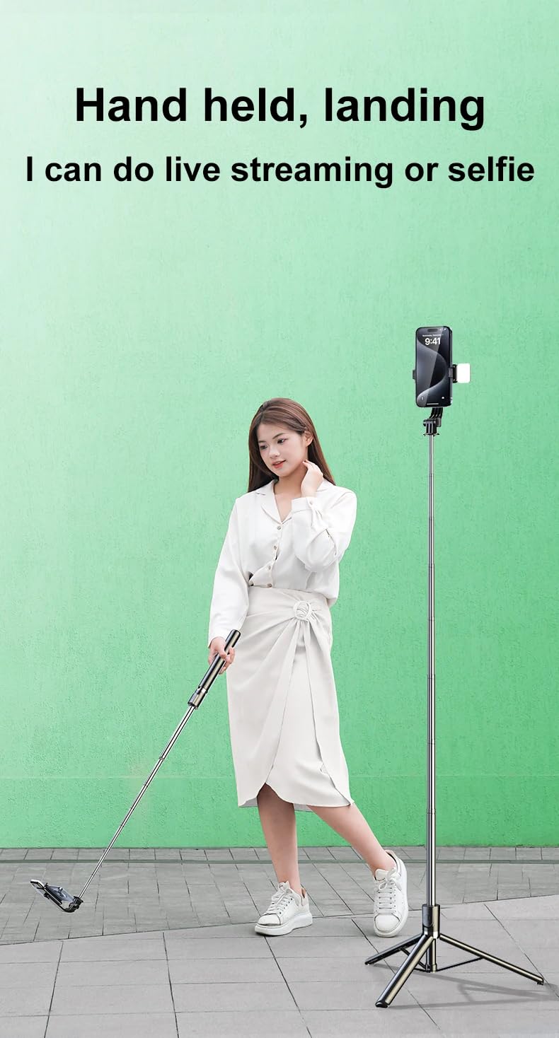 USTINE ® SnapX1s L Vlogging Kit with Fill Light & Wireless Mic | 3-in-1 170cm Extendable Selfie Stick Tripod with Bluetooth Remote + K8 Mic for YouTube, Reels & Vlogs (Android/iPhone) - Image 2