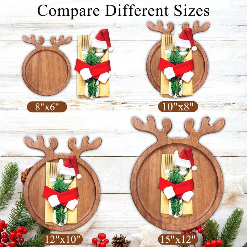 Renawe Decor Christmas Dinner Plate 12x10 Wooden Cheese Charcuterie Board Xmas Cookies Platter Wood Salad Charger Plates for Christmas Holiday Festive Serving Dish Decorative Round Dessert Trays - Image 5