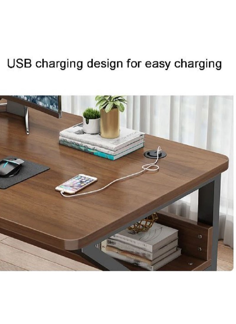 AGD - Gaming desk and computer desk study desk modern home desk for work writing study gaming suitable for bedroom with internal storage shelf - Image 1