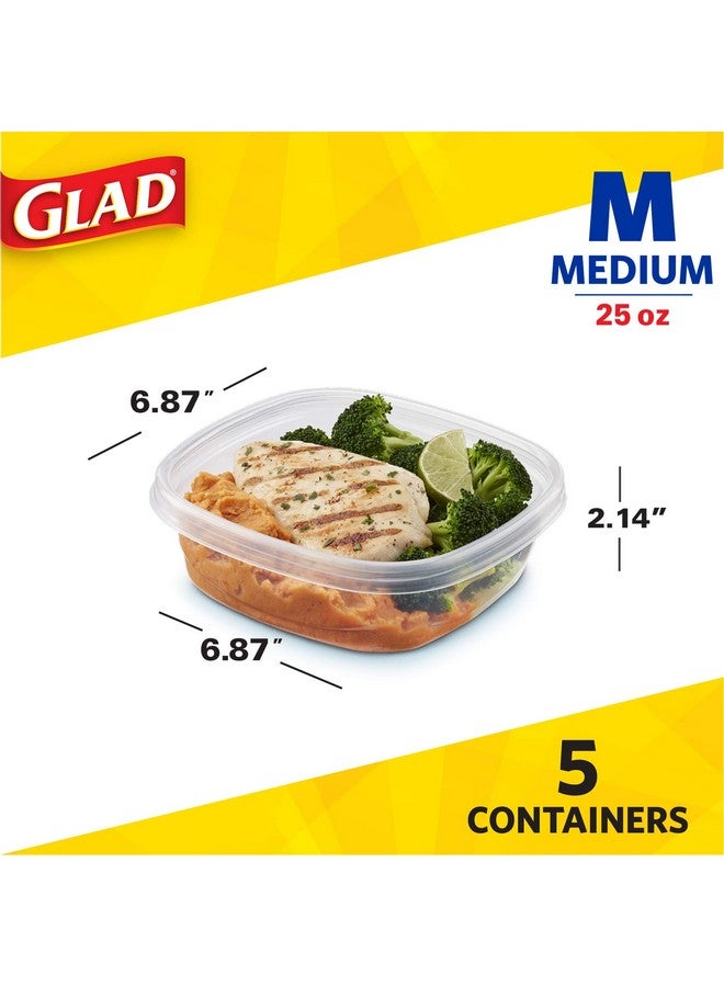 Glad Medium Square Food Storage Containers for Everyday Use | Medium Square Food Storage Containers Hold up to 25 Ounces of Food (25 Oz) |5 Count, Standard Food Containers, Blue, Clear - Image 3