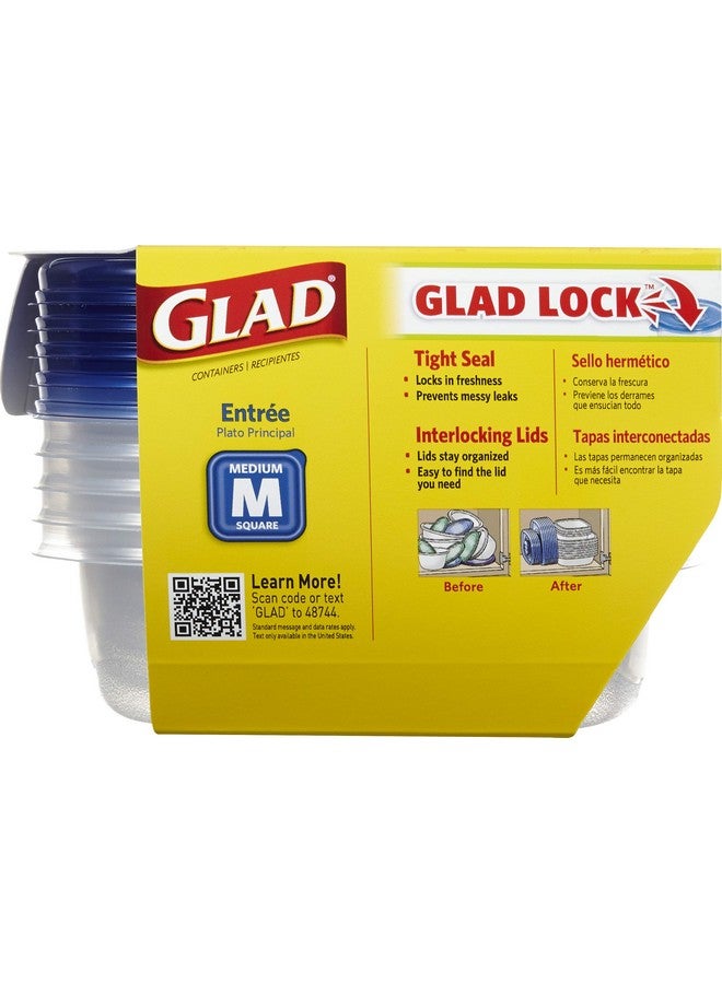 Glad Medium Square Food Storage Containers for Everyday Use | Medium Square Food Storage Containers Hold up to 25 Ounces of Food (25 Oz) |5 Count, Standard Food Containers, Blue, Clear - Image 1
