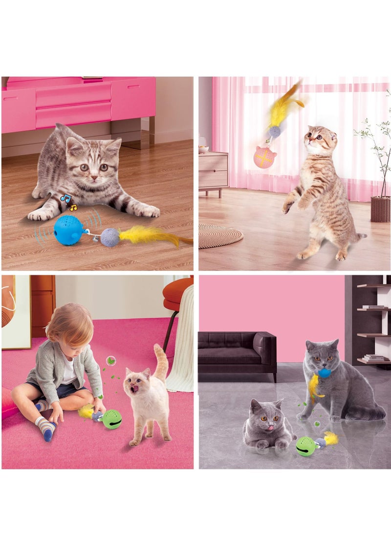 SYOSI 3 مجموعة ألعاب تفاعلية للقطط ألعاب قطط داخلية كرات صدمة تتلألأ كرات نبتة القطط كرات مضحكة متعددة الوظائف ألعاب تمارين تلقائية مع ريشة ناعمة ومقاومة للعضّ - Image 2
