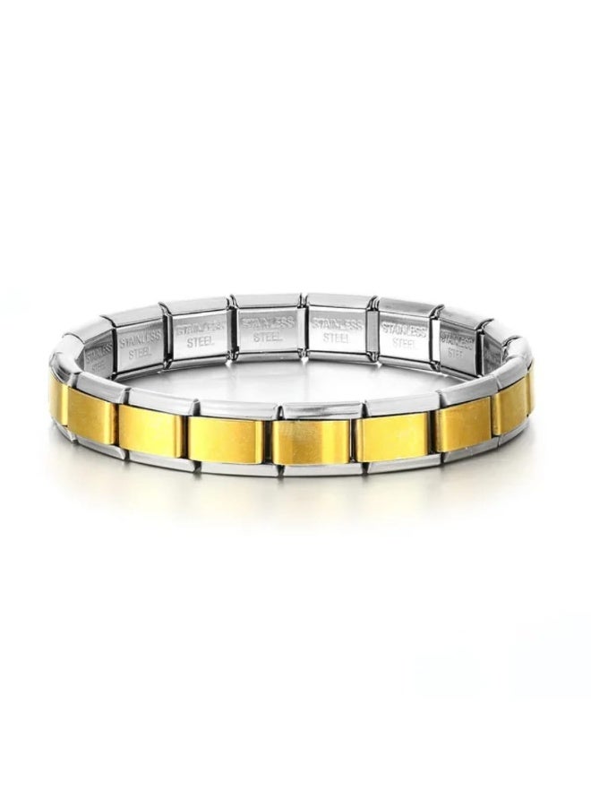 Luxuria 9mm Shiny Italian Bracelets with 18 Links Customizable DIY Interlocking Elastic Edge 18K Gold Plated Stainless Steel Charm Bracelet Modular Link Jewelry Gift for Men Women - Image 1