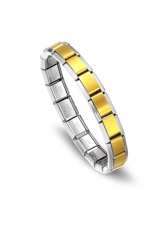 Luxuria 9mm Shiny Italian Bracelets with 18 Links Customizable DIY Interlocking Elastic Edge 18K Gold Plated Stainless Steel Charm Bracelet Modular Link Jewelry Gift for Men Women - Image 2