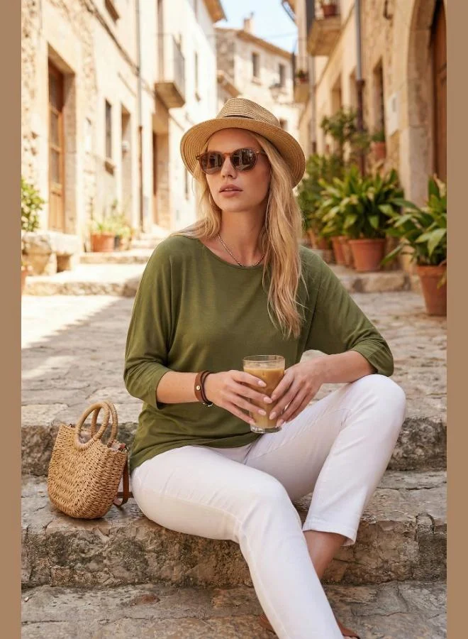 ليلا Lela Crew Neck Truvakar Sleeve Blouse Women's Blouse 5861416Y