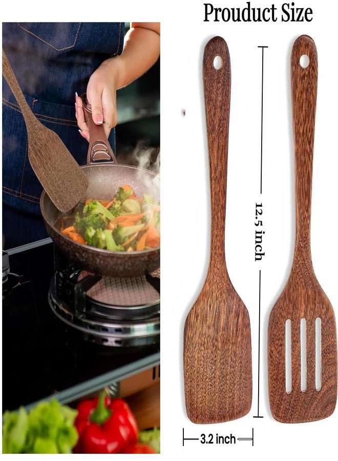 LorisArm Cherry Wood Spatula Turner Set, 12-Inch Wooden Spatula Slotted Turner Cooking Utensils for Nonstick Cookware, Kitchen Spatulas for Flipping, Serving, Scraping & Turning, 2 Pack - Image 4