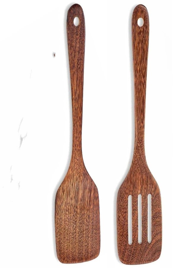 LorisArm Cherry Wood Spatula Turner Set, 12-Inch Wooden Spatula Slotted Turner Cooking Utensils for Nonstick Cookware, Kitchen Spatulas for Flipping, Serving, Scraping & Turning, 2 Pack - Image 1