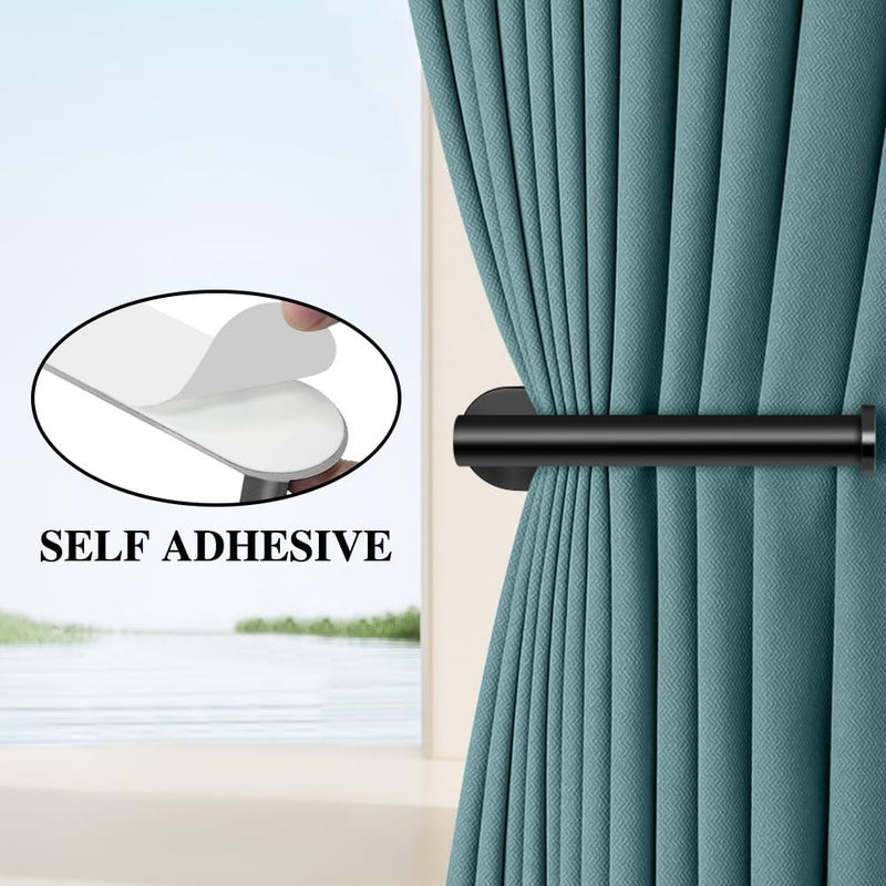 MGahyi مشابك ستائر MGahyi، قطعتان من المشابك اللاصقة والقابلة للربط بالبراغي، حاملات ستائر للتثبيت على الحائط لسحب الستائر، خطافات ستائر لاصقة سوداء للستائر - Image 2