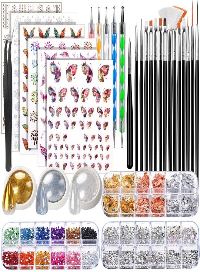 FANDAMEI Nail Art Kit, Nail Design Kit, Nail Brushes, Nail Decorations For Nail Art, Rhinestones For Nails, Nail Stickers, Pearl Chrome Nail Powder, Chrome Powder For Nails, Nail Design Tools - Image 1