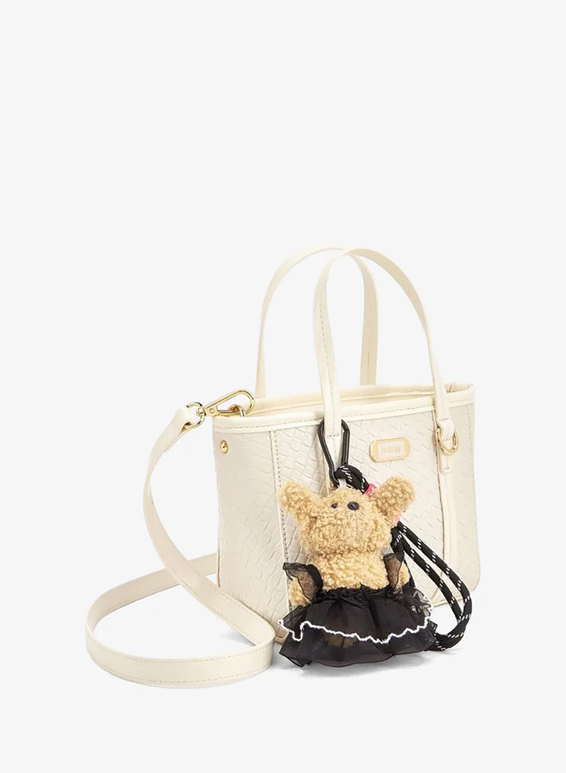 MISSY BEIGE Tote With Waffle Embossing And Multiple Charms for Women | Best Price UAE