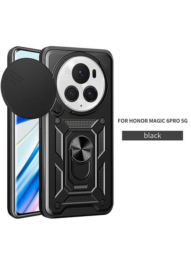 متوافق مع هونور ماجيك 6 برو 5G الهاتف المحمول القضية ، مع الكاميرا المنزلقة ، والتكامل 360 درجة قوس دوار الدائري ، كم واقية من الصدمات ، وحماية ضد السقوط ، صدمات الهاتف المحمول القضية ، أسود - Image 1