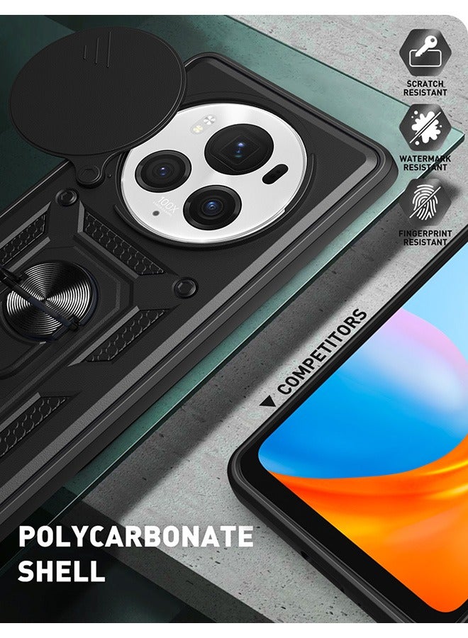 متوافق مع هونور ماجيك 6 برو 5G الهاتف المحمول القضية ، مع الكاميرا المنزلقة ، والتكامل 360 درجة قوس دوار الدائري ، كم واقية من الصدمات ، وحماية ضد السقوط ، صدمات الهاتف المحمول القضية ، أسود - Image 4