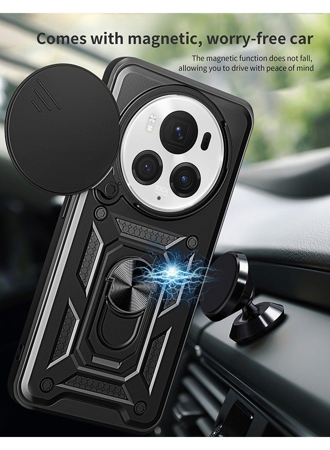 متوافق مع هونور ماجيك 6 برو 5G الهاتف المحمول القضية ، مع الكاميرا المنزلقة ، والتكامل 360 درجة قوس دوار الدائري ، كم واقية من الصدمات ، وحماية ضد السقوط ، صدمات الهاتف المحمول القضية ، أسود - Image 3