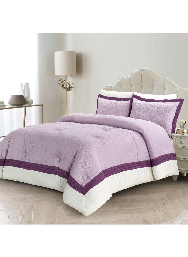 Donetella - 6-Piece Designer Comforter Set -Microfiber -King 260 x 240 Cms - Purple - Image 1