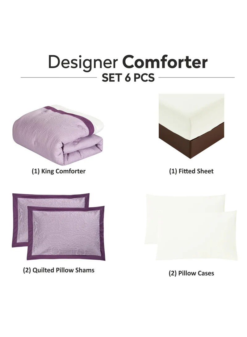 دوناتيلا 6-Piece Designer Comforter Set -Microfiber -King 260 x 240 Cms - Purple