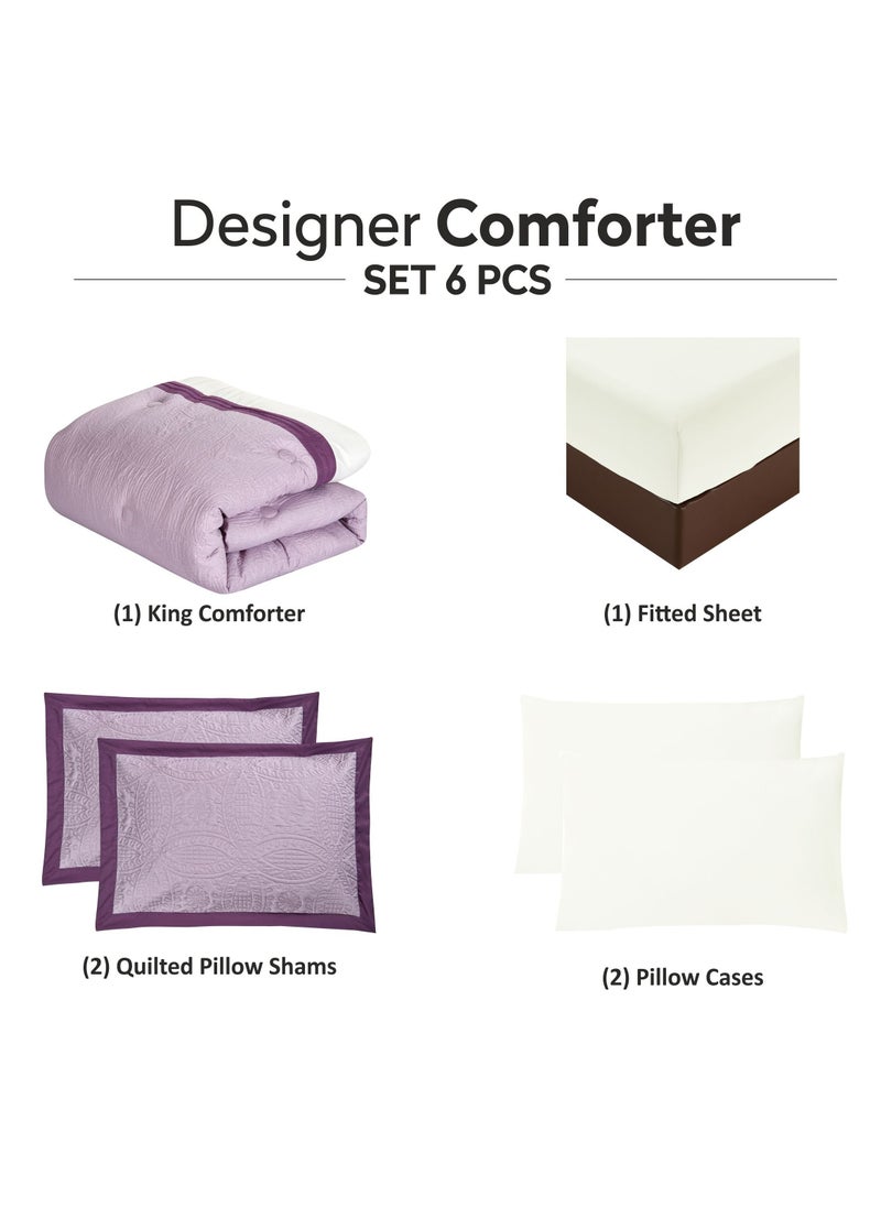 Donetella - 6-Piece Designer Comforter Set -Microfiber -King 260 x 240 Cms - Purple - Image 1