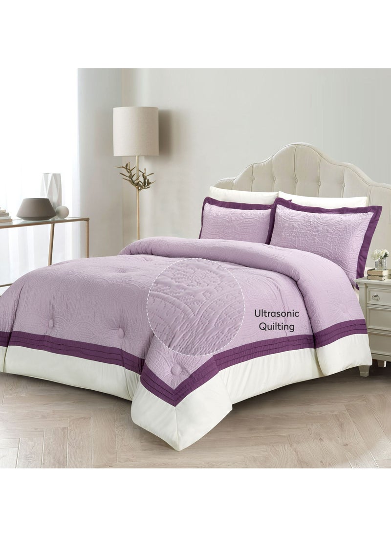 Donetella - 6-Piece Designer Comforter Set -Microfiber -King 260 x 240 Cms - Purple - Image 1