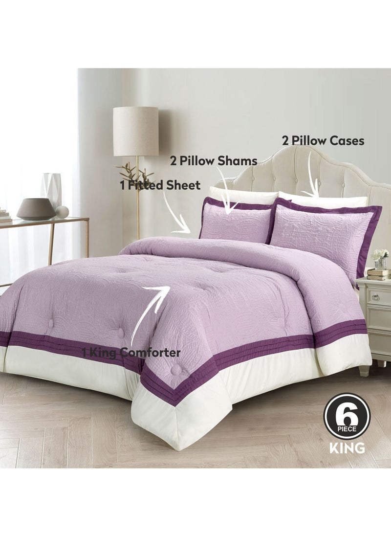 Donetella - 6-Piece Designer Comforter Set -Microfiber -King 260 x 240 Cms - Purple - Image 1