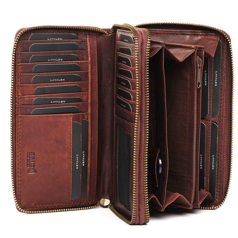 Lavalen Leather RFID Wallet Women â€“ Modern RFID Womens Wallet- Big Multiple Compartments â€“ Credit Card Holder â€“ Handcrafted Genuine Leather -Carteras de Mujer Piel - Image 1