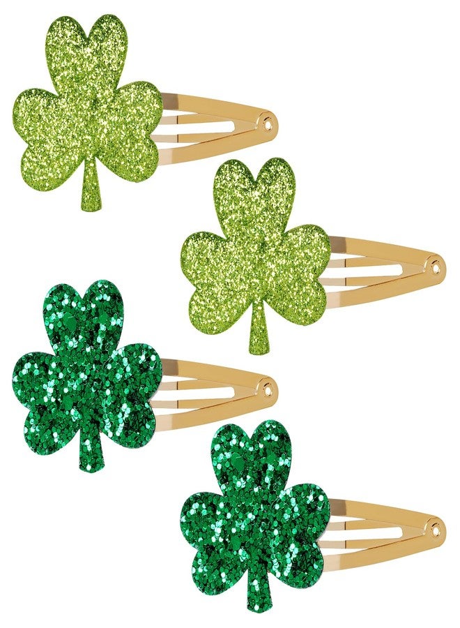 ishua 2 Pairs Glitter Shamrock Green Hair Clips - Women's St. Patrick's Day Hair Accessories - Image 1