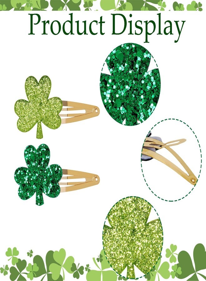 ishua 2 Pairs Glitter Shamrock Green Hair Clips - Women's St. Patrick's Day Hair Accessories - Image 4