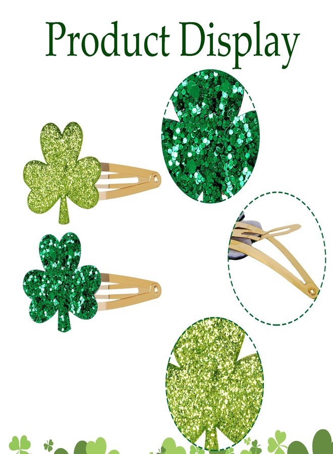 ishua 2 Pairs Glitter Shamrock Green Hair Clips - Women's St. Patrick's Day Hair Accessories - Image 3